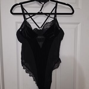 Killstar Black Lace And Velvet Strappy Bodysuit NWT